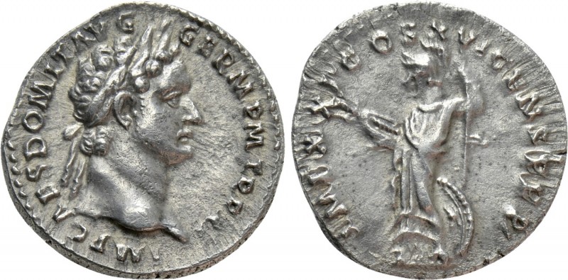 DOMITIAN (81-96). Denarius. Rome. 

Obv: IMP CAES DOMIT AVG GERM P M TR P XI. ...