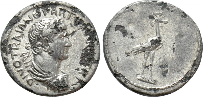 DIVUS TRAJAN (Died 117). Imitative Fourrèe Denarius. Rome. Struck under Hadrian....