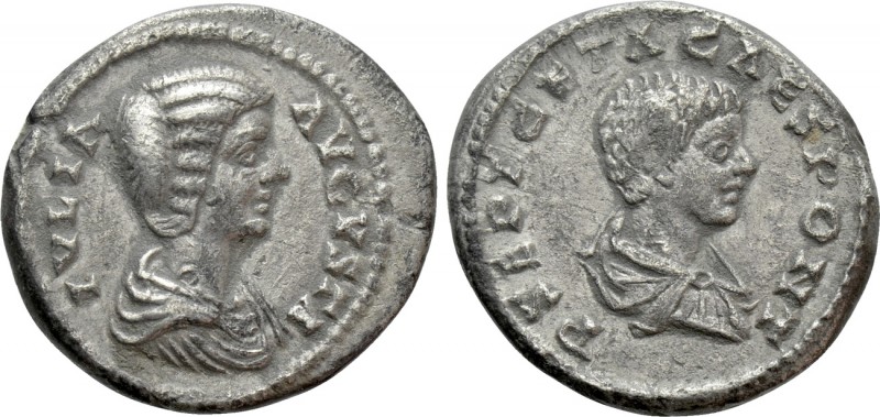 JULIA DOMNA with GETA (Augusta, 193-217). Denarius. Laodicea. 

Obv: IVLIA AVG...