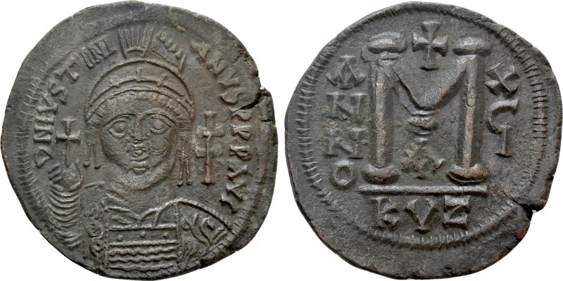 JUSTINIAN I (527-565). Follis. Cyzicus. Dated RY 16 (542/3). 

Obv: D N IVSTIN...