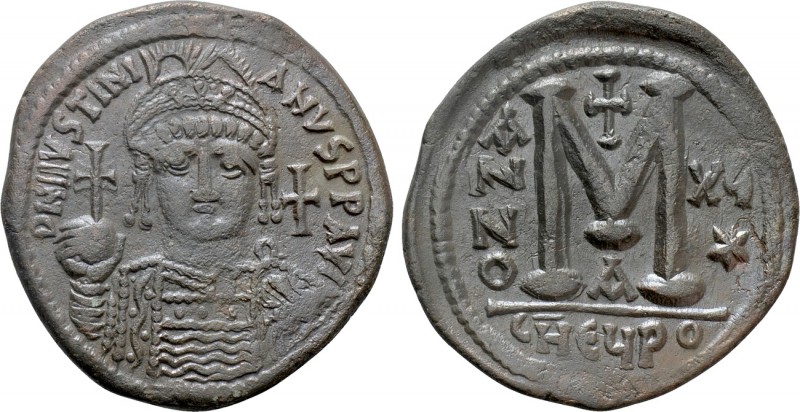 JUSTINIAN I (527-565). Follis. Theoupolis (Antioch). Dated RY 16 (542/3). 

Ob...