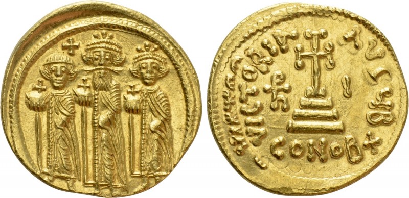 HERACLIUS, HERACLIUS CONSTANTINE and HERACLONAS (610-641). GOLD Solidus. Constan...