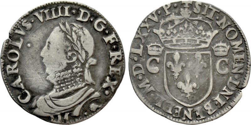 FRANCE. Henry III (1574-1589). 1/2 Teston (1575). In the name of Charles IX. Tou...
