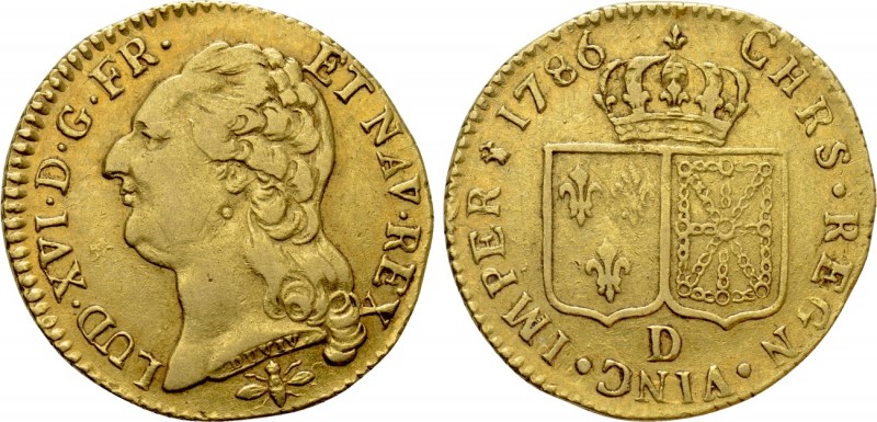 FRANCE. Louis XVI (1774-1793). GOLD Louis D'Or (1786 D). Lyon.

Obv: LUD XVI D...