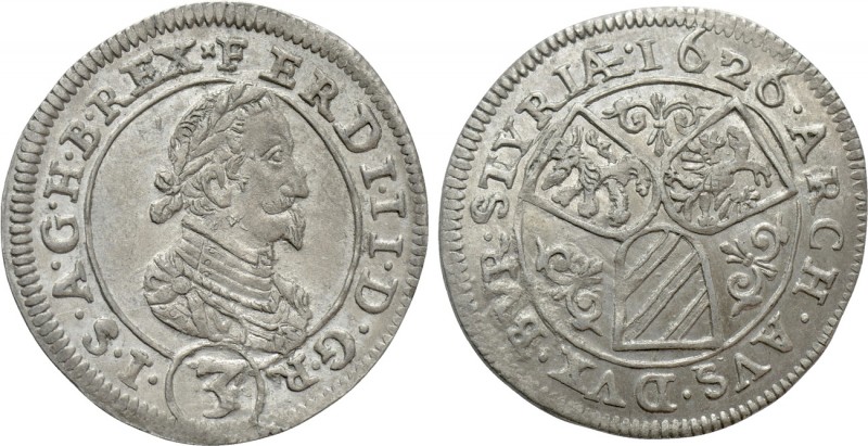 HOLY ROMAN EMPIRE. Ferdinand II (1619-1637). 3 Kreuzer or Groschen (1626). Graz....