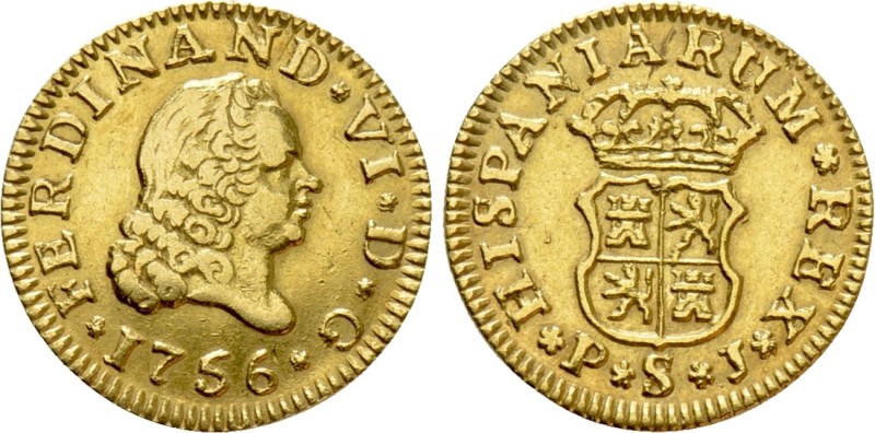 SPAIN. Fernando VI (1746-1759). GOLD 1/2 Escudo (1756). Seville. 

Obv: FERDIN...