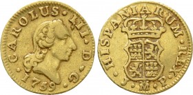 SPAIN. Carlos III (1759-1788). GOLD 1/2 Escudo (1759-JP). Madrid