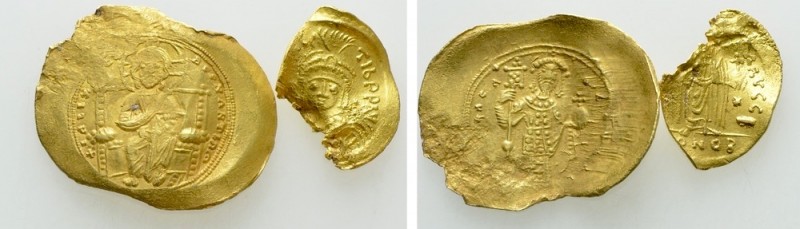 2 Byzantine GOLD coins; partially clipped. 

Obv: .
Rev: .

. 

Condition...