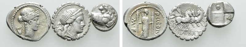 3 Greek and Roman Republican Coins. 

Obv: .
Rev: .

. 

Condition: See p...
