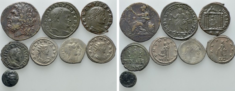 8 Roman and Greek Coins. 

Obv: .
Rev: .

. 

Condition: See picture.

...