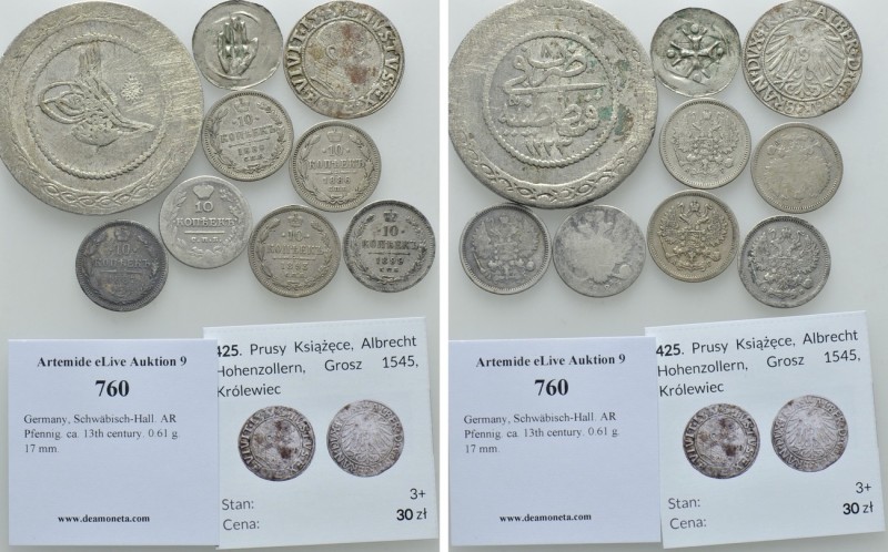 9 Medieval and Modern Coins; Russia, Germany etc. 

Obv: .
Rev: .

. 

Co...