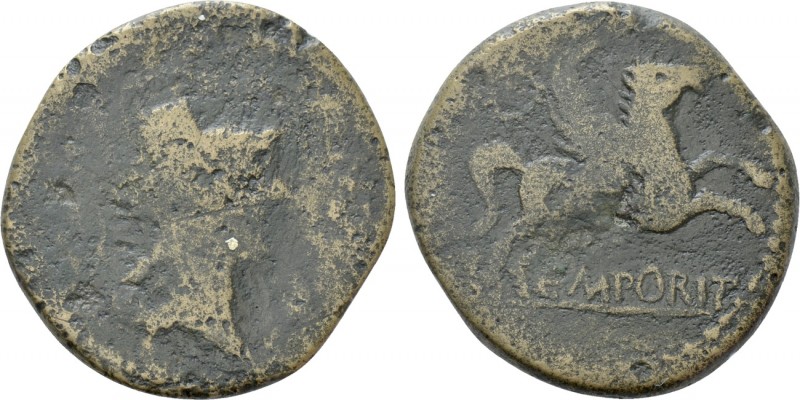 HISPANIA. Tarraconensis. Emporiae. As (late 1st century BC). 

Obv: Helmeted h...