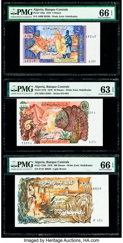 Algeria Banque Centrale d'Algerie 5; 10; 100 Dinars 1.11.1970 Pick 126a; 127b; 1...