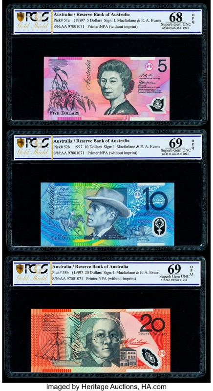 Matching Serial Number Set Australia Reserve Bank 5; 10; 20; 50; 100 Dollars 199...