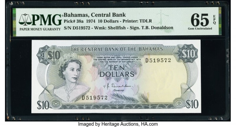 Bahamas Central Bank 10 Dollars 1974 Pick 38a PMG Gem Uncirculated 65 EPQ. 

HID...
