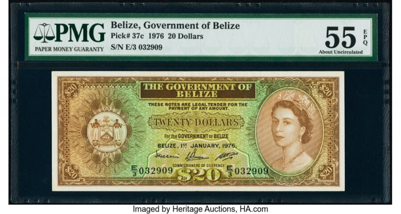 Belize Government of Belize 20 Dollars 1976 Pick 37c PMG About Uncirculated 55 E...