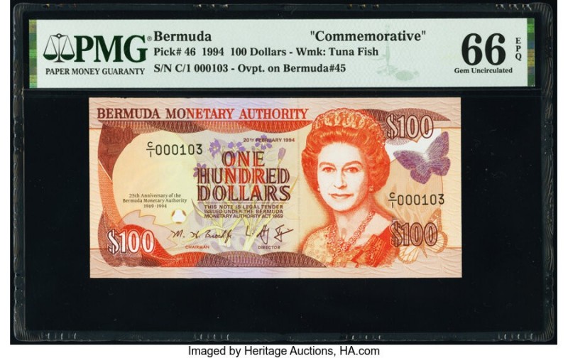 Bermuda Monetary Authority 100 Dollars 1994 Pick 46 Commemorative PMG Gem Uncirc...