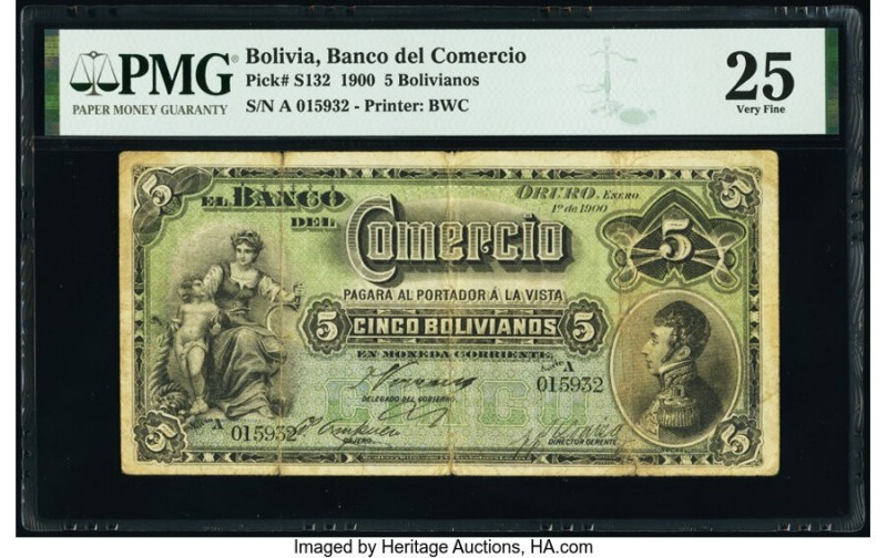 Bolivia Banco del Comercio 5 Bolivianos 1.1.1900 Pick S132 PMG Very Fine 25. 

H...