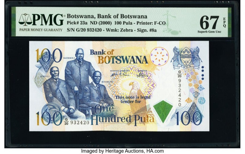 Botswana Bank of Botswana 100 Pula ND (1999-2000) Pick 23a PMG Superb Gem Unc 67...