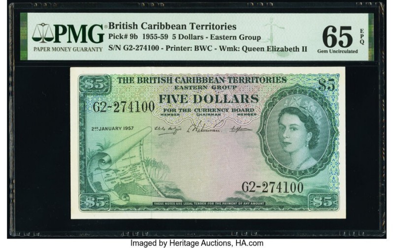 British Caribbean Territories Currency Board 5 Dollars 2.1.1957 Pick 9b PMG Gem ...