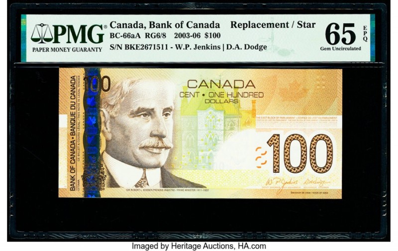 Canada Bank of Canada $100 2003-06 Pick 105c BC-66aA Replacement PMG Gem Uncircu...