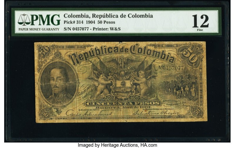 Colombia Banco de la Republica 50 Pesos 1904 Pick 314 PMG Fine 12. Minor repair....