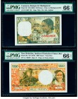 Comoros Banque de Madagascar et des Comores 100 Francs ND (1963) Pick 3b PMG Gem Uncirculated 66 EPQ; New Hebrides Institut d'Emission d'Outre-Mer 100...