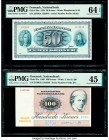 Denmark National Bank 50; 100 Kroner 1970; 1989 Pick 45m; 51s Two Examples PMG Choice Uncirculated 64 EPQ; Choice Extremely Fine 45. 

HID09801242017
...