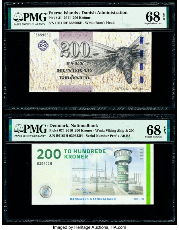 Denmark National Bank 200 Kroner 2016 Pick 67f PMG Superb Gem Unc 68 EPQ; Faeroe...
