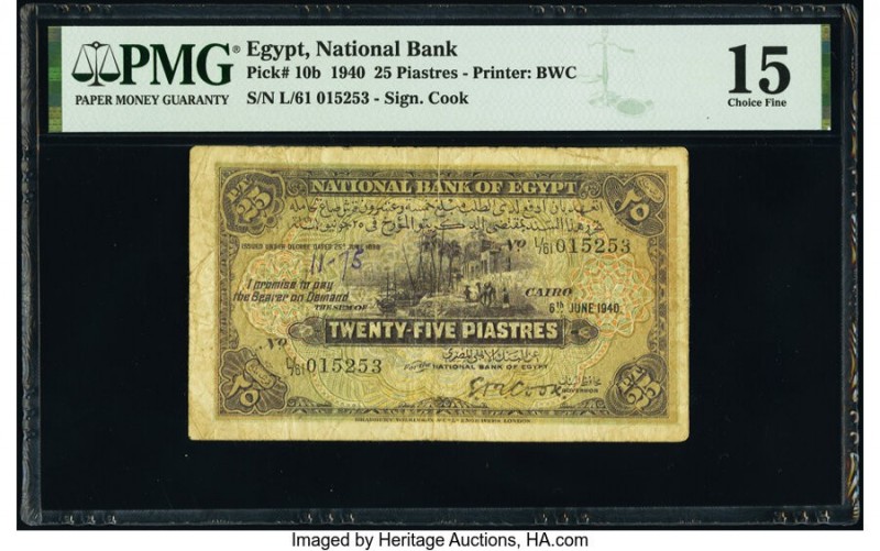 Egypt National Bank of Egypt 25 Piastres 6.6.1940 Pick 10b PMG Choice Fine 15. 
...