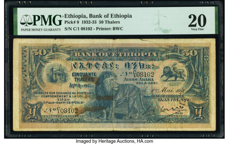 Ethiopia Bank of Ethiopia 50 Thalers 1.5.1932 Pick 9 PMG Very Fine 20. Pinholes ...