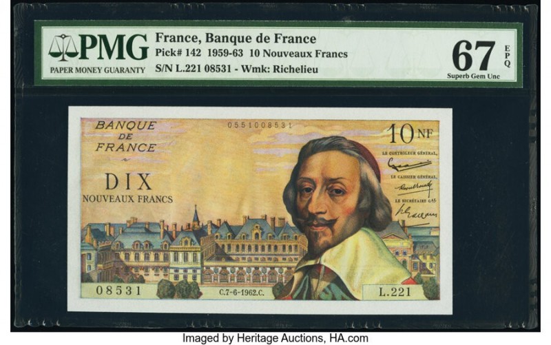 France Banque de France 10 Nouveaux Francs 7.6.1962 Pick 142 PMG Superb Gem Unc ...