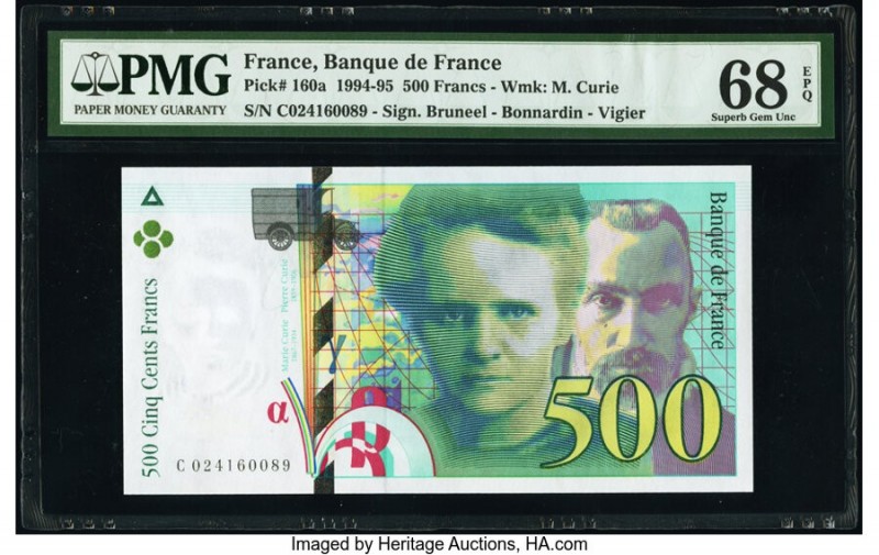 France Banque de France 500 Francs 1994-95 Pick 160a PMG Superb Gem Unc 68 EPQ. ...