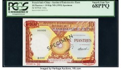 French Indochina Institut d'Emission des Etats, Laos 10 Piastres = 10 Kip ND (1953) Pick 102s Specimen PCGS Superb Gem New 68PPQ. Red TDLR stamps & bl...