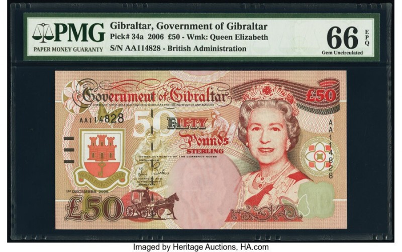 Gibraltar Government of Gibraltar 50 Pounds 2006 Pick 34a PMG Gem Uncirculated 6...