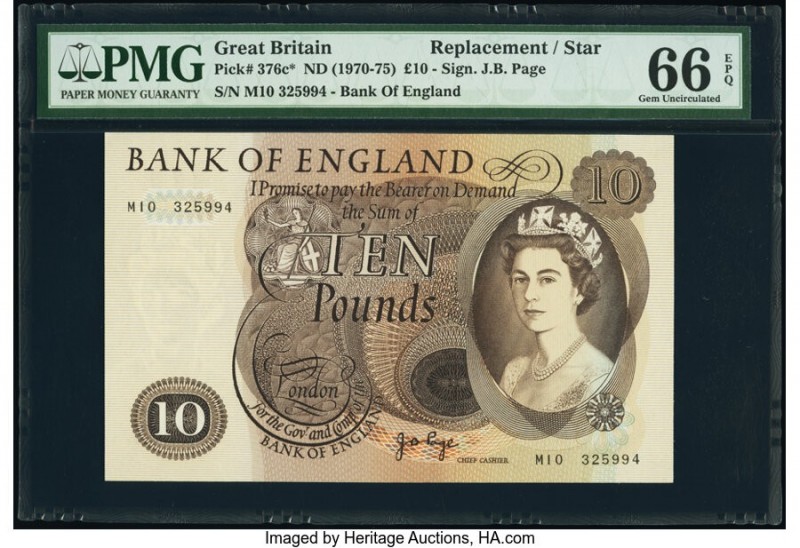 Great Britain Bank of England 10 Pounds ND (1970-75) Pick 376c* Replacement PMG ...