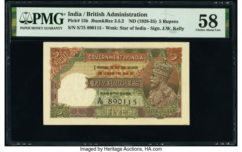 India Government of India 5 Rupees ND (1928-35) Pick 15b Jhun3.5.2 PMG Choice Ab...