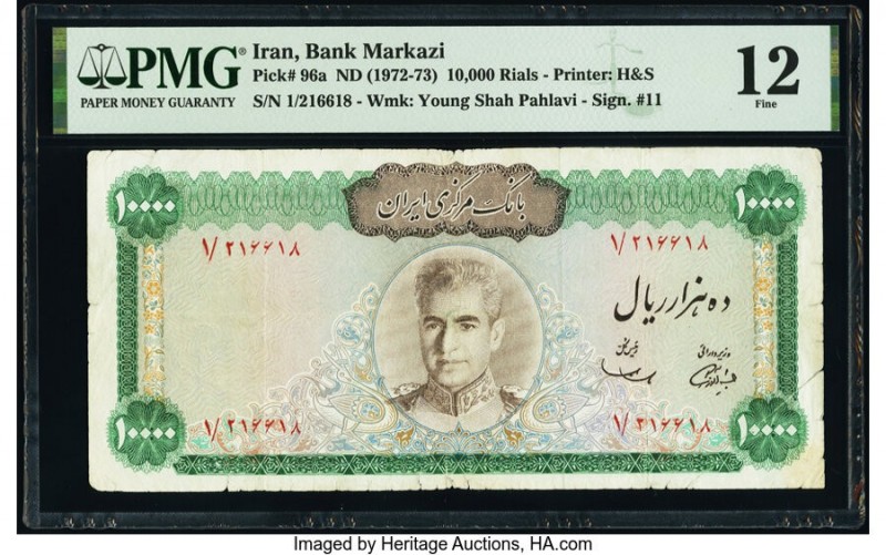 Iran Bank Markazi 10,000 Rials ND (1972-73) Pick 96a PMG Fine 12. Annotations. 
...