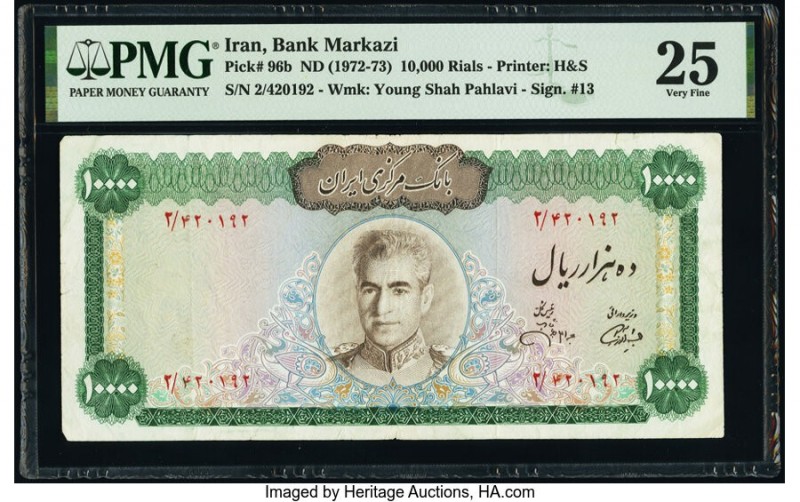 Iran Bank Markazi 10,000 Rials ND (1972-73) Pick 96b PMG Very Fine 25. 

HID0980...