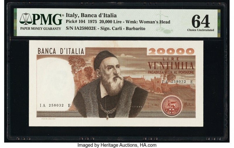 Italy Banco d'Italia 20,000 Lire 1975 Pick 104 PMG Choice Uncirculated 64. 

HID...