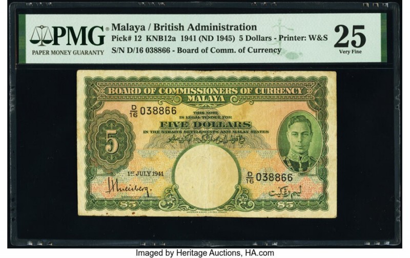 Malaya Board of Commissioners of Currency 5 Dollars 1941 (ND 1945) Pick 12 KNB12...