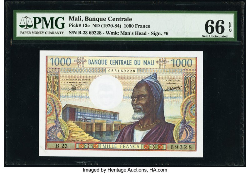 Mali Banque Centrale du Mali 1000 Francs ND (1970-84) Pick 13c PMG Gem Uncircula...