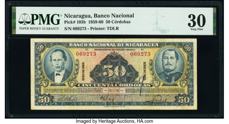 Nicaragua Banco Nacional 50 Cordobas 1960 Pick 103b PMG Very Fine 30. Annotation...