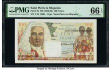 Saint Pierre and Miquelon Caisse Centrale de la France d'Outre-Mer 100 Francs ND (1950-60) Pick 26 PMG Gem Uncirculated 66 EPQ. 

HID09801242017

© 20...
