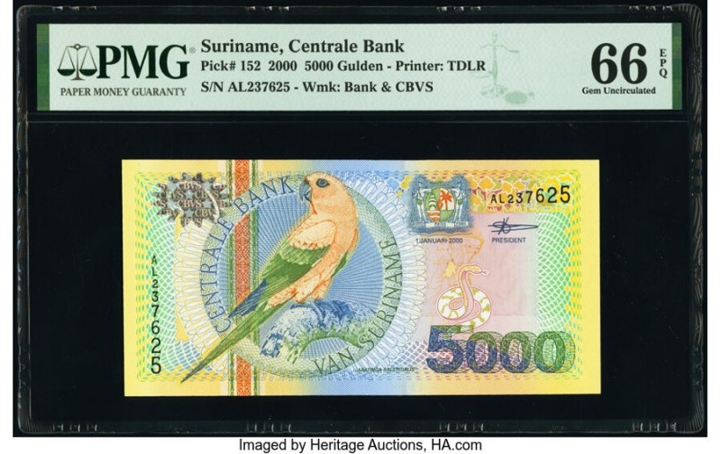 Suriname Centrale Bank 5000 Gulden 2000 Pick 152 PMG Gem Uncirculated 66 EPQ. 

...