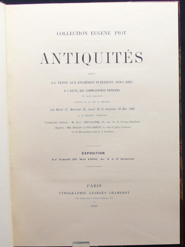 Catalogue Collection Eugéne Piot Antiquités - 1890
Couverture rigide en simili-...
