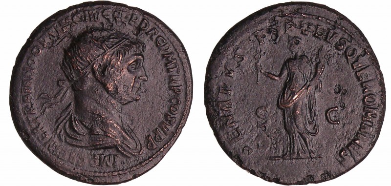 Trajan - Dupondius (116, Rome) - La Paix
A/ IMP CAES NER TRAIANO OPTIMO AVG GER...