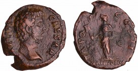 Aelius - As (137, Rome) - La Pannonie
A/ L AELIVS CAESAR. Tête nue à droite. 
R/ TRIB POT COS II // PANNONIA La Pannonie à gauche tenant un étendard...