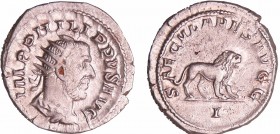 Philippe 1er - Antoninien (248, Rome) - Lion
A/ IMP PHILIPPVS AVG Buste radié à droite. 
R/ SAECVLARES AVGG // I. Lion à droite.
SUP
C.173 (2f)-RC...