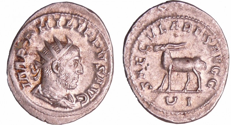 Philippe 1er - Antoninien (248, Rome) - Antilope
A/ IMP PHILIPPVS AVG Buste rad...